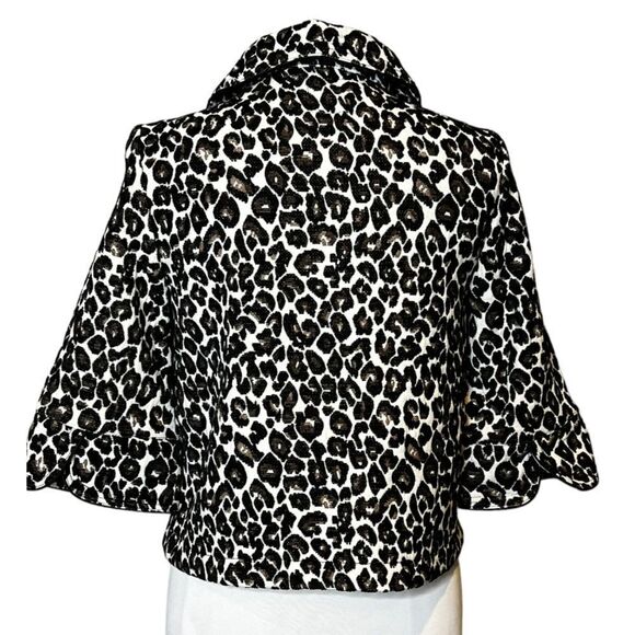 FOREVER 21 3/4 Sleeve Swing Jacket Blazer Neutral Jacquard Spotted Animal Print - Picture 4 of 12